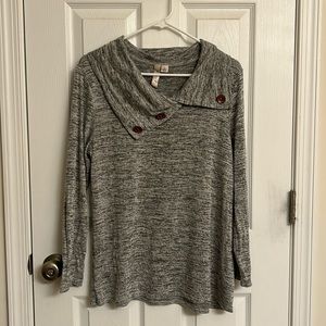 Misia Gray Black Marled Sweater Unique Neck Decorative Button Rayon-blend Medium